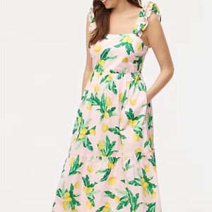 NWT J CREW FACTORY SQUARE NECK ICY PINK PALE LEMON PRINT MIDI DRESS